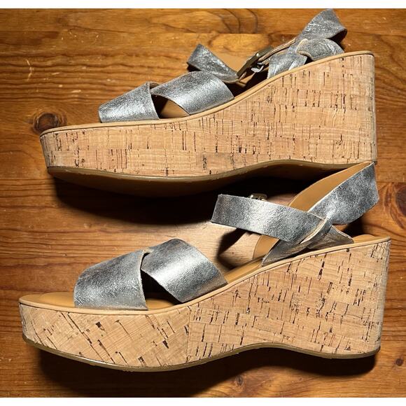 Kork Ease Ava 2.0 Silver Platform Wedge Leather Sandals Metallic Comfort Size 9 - Picture 6 of 11